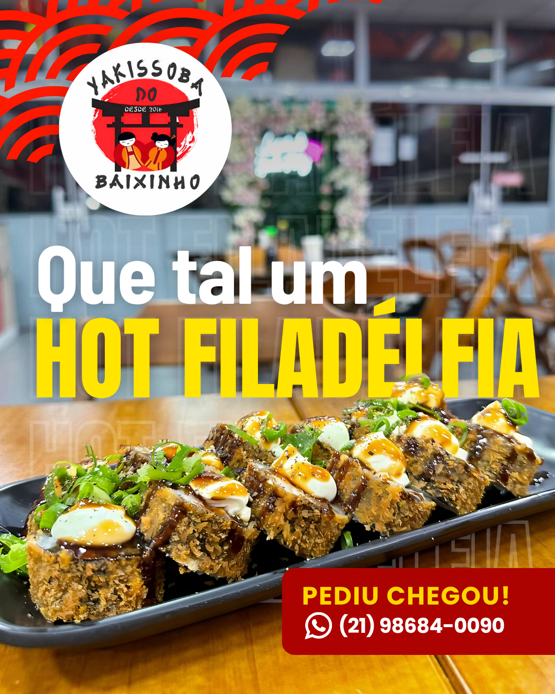 Hot Filadélfia - Yakissoba do Baixinho em Cosmos RJ – Restaurante japonês, yakissoba artesanal, temaki e delivery nas regiões de Santa Margarida, Inhoaíba e Campo Grande RJ