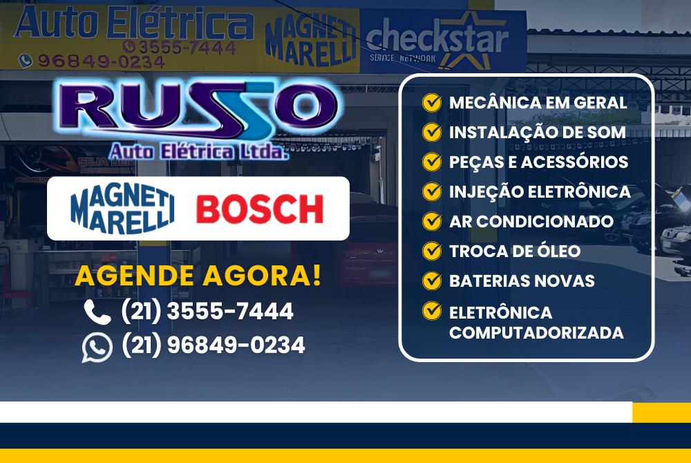 Imagem da Russo Auto Elétrica em Sulacap, RJ – especializada em serviços de elétrica automotiva, injeção eletrônica, instalação de som automotivo e manutenção completa de veículos.